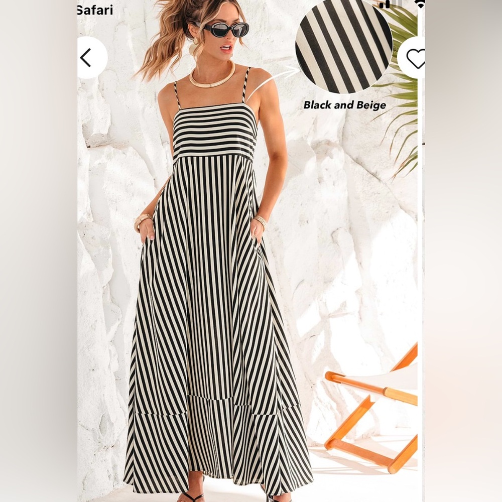 Cupshe Black and Beige Striped Maxi Dress